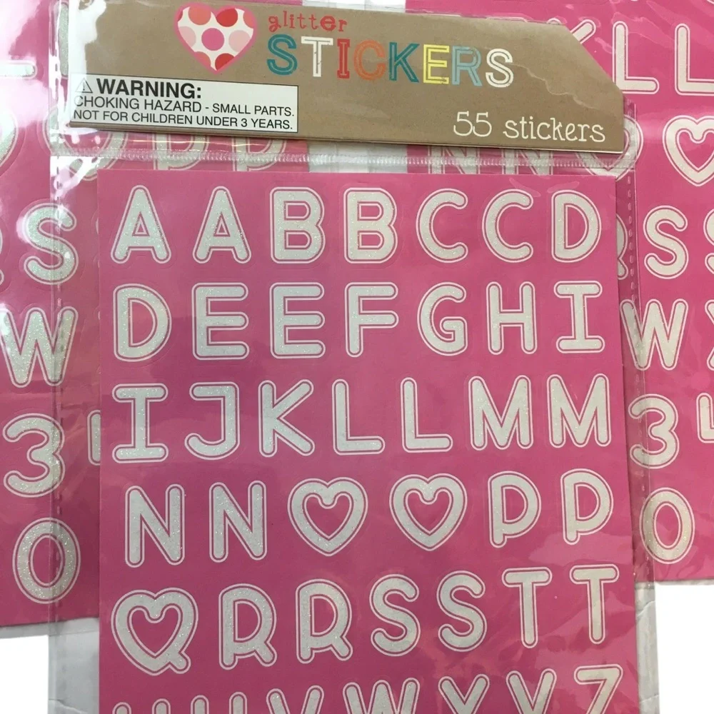 Alphabet Number Glitter Stickers Pink White 3 Sheets 165 Total School Craft NEW